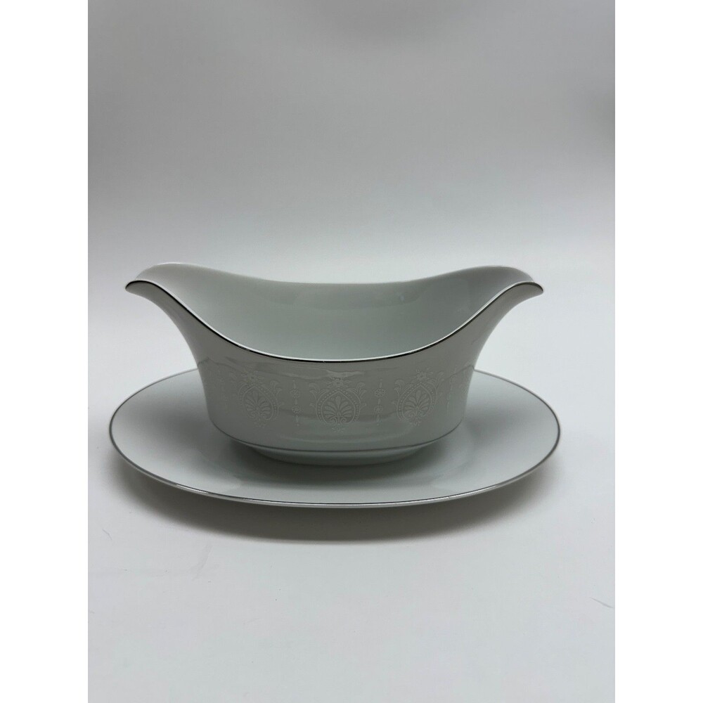 Wentworth China Princess Gravy Boat Underplate Platinum Trim White - 1 piece